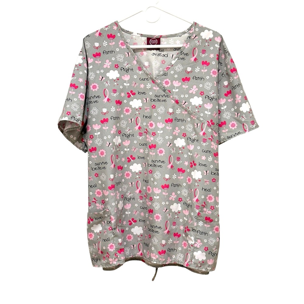 Divine Curves Faith Fight Cure‎ Heal Surplice Scrub Top 3x